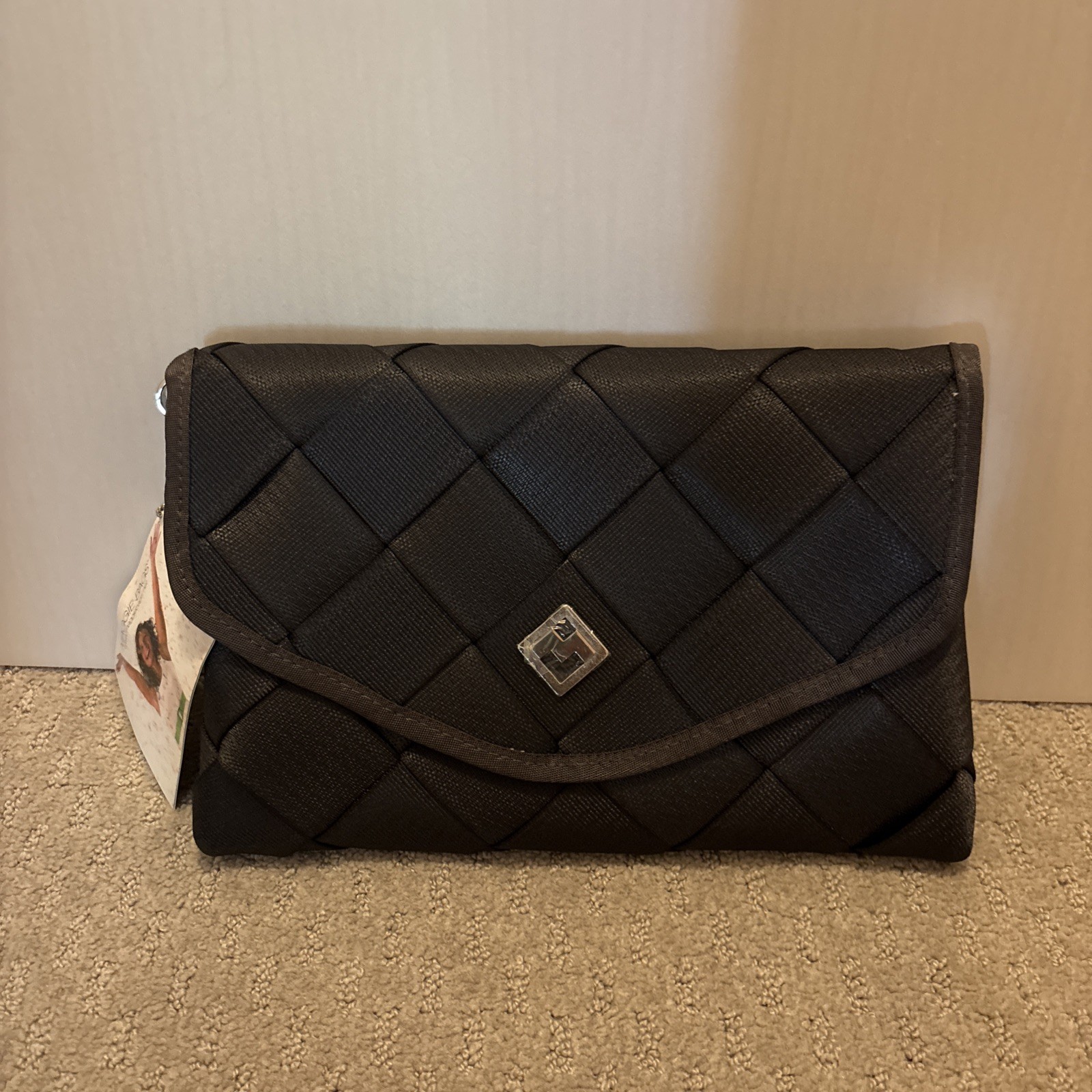 Maggie Bags Recycled Seatbelt Clutch Purse Handbag Black Wine Interior New Tags