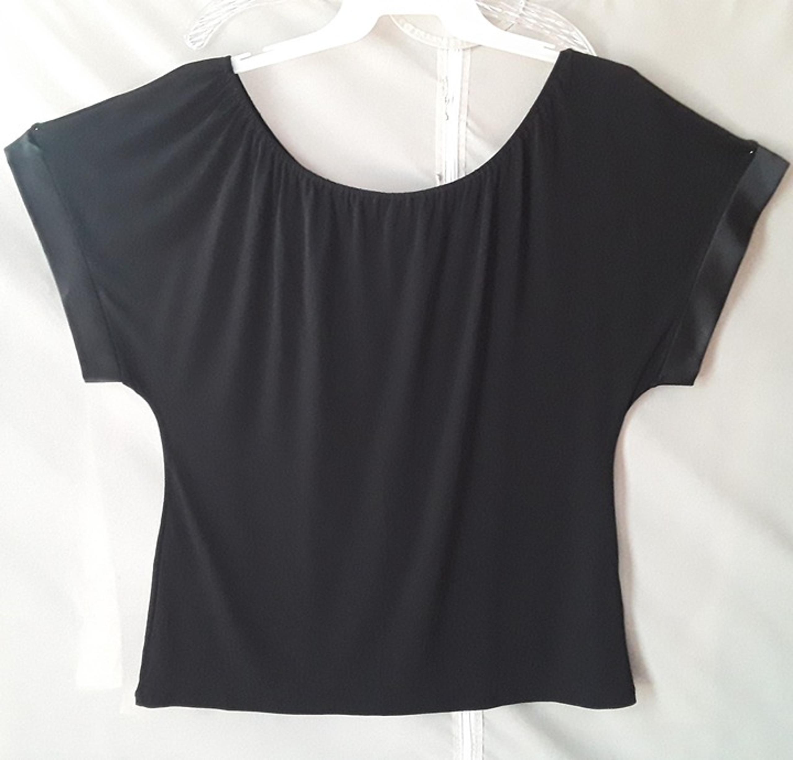 Express Women's L Top Jet Black Satin Trim Elastic Neckline Dolman Cut Stretch