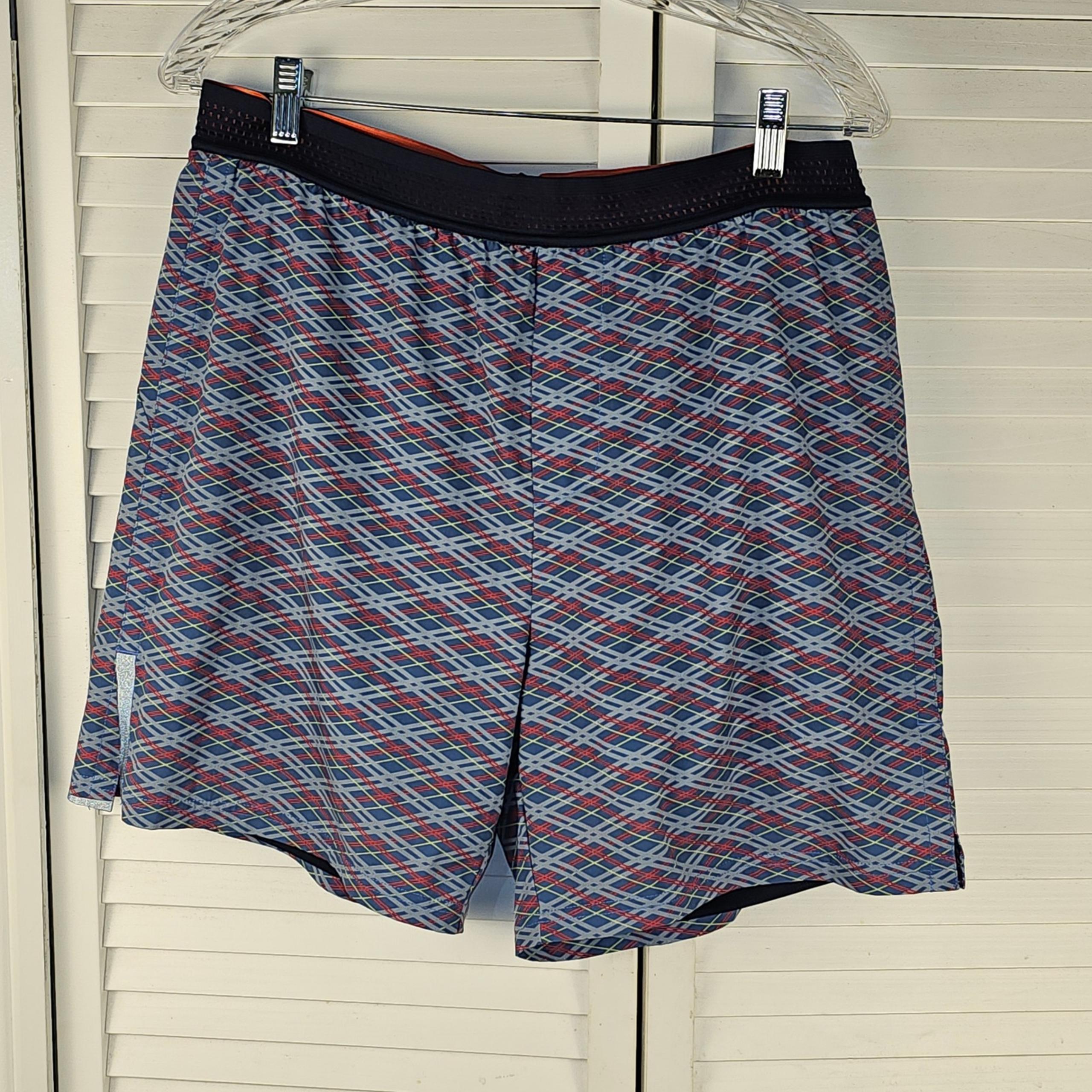 Rhone Mens Ice Blue Plaid 6" Swift Lined Gold Fusion Shorts Large