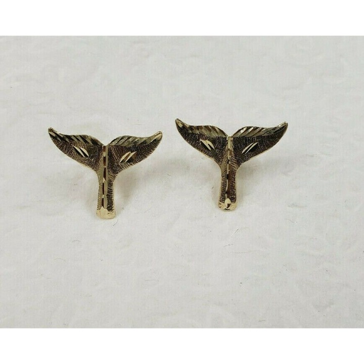 New 14k Yellow Gold Whale Fin Earrings