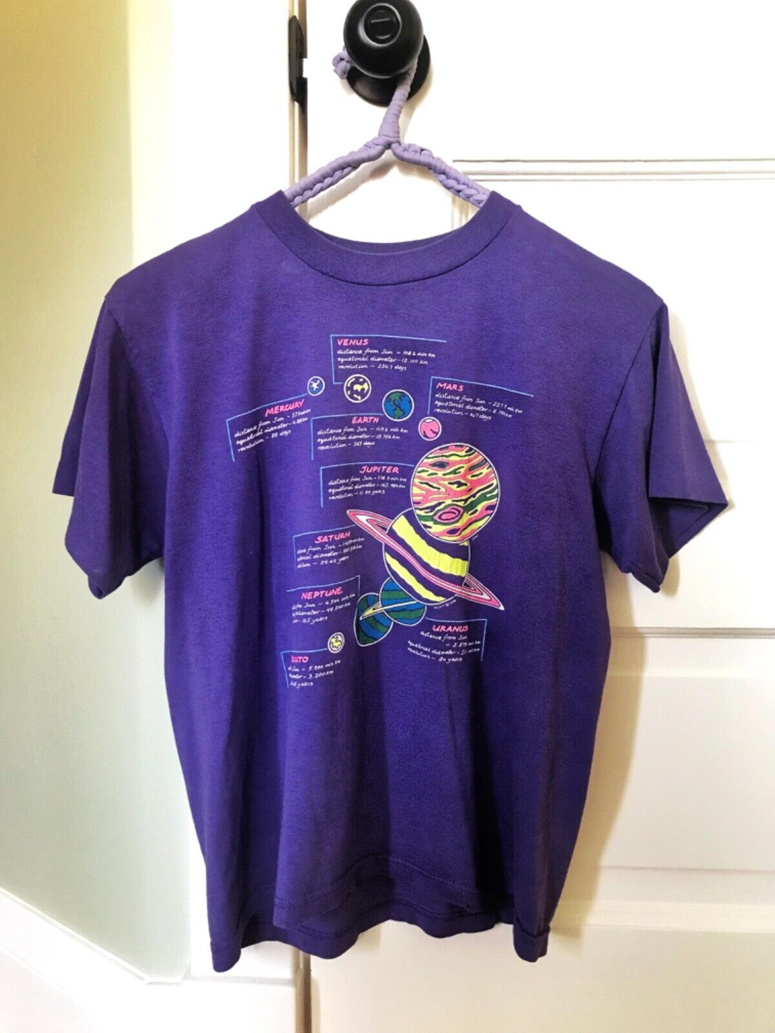 Vintage 1990s Purple Solar System Outer Space Kids Large 14-16 Hanes T-Shirt