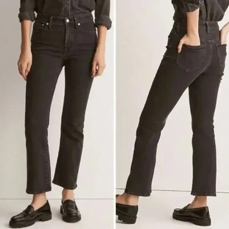NWT Madewell Women's Tall Kick Out Crop Jeans Black Rinse Wash Size 31T