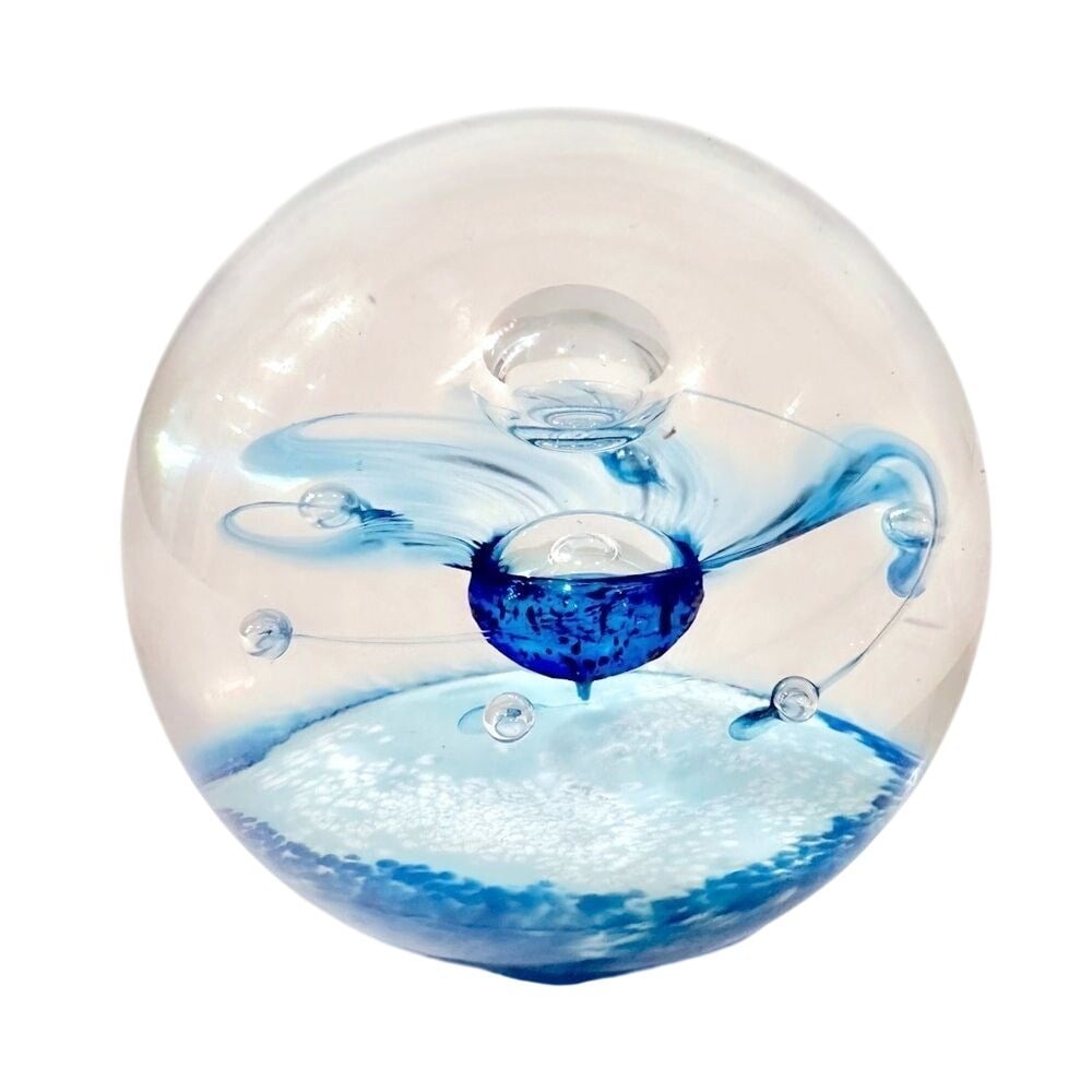 Vintage Selkirk Glass Paperweight 1997 Ice Star Handmade Scotland Signed Blue