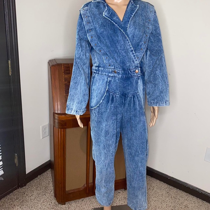1980s Acid Wash Lightweight Denim Blue Jean Vintage 80s Jumpsuit
