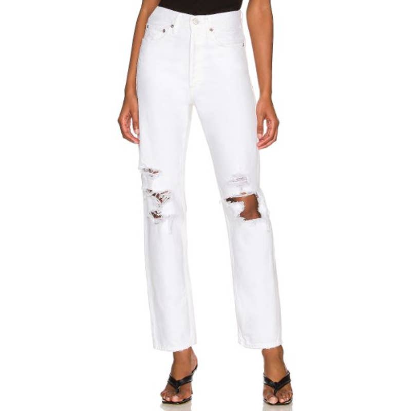 Agolde White Vanish Distressed 90's Mid Rise Loose Jeans NWT Size 24