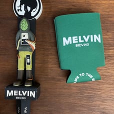 Melvin Brewing Jackson Hole Wyoming craft brewery beer can koozie & tap handle