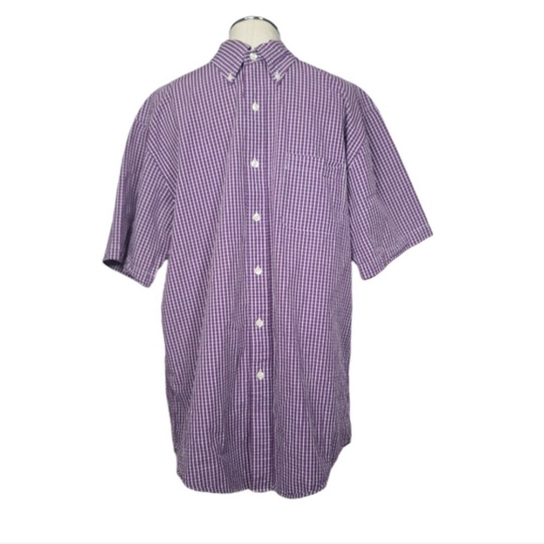 Brooks Brothers White Purple Button Down Short Sleeve Men's Shirt M