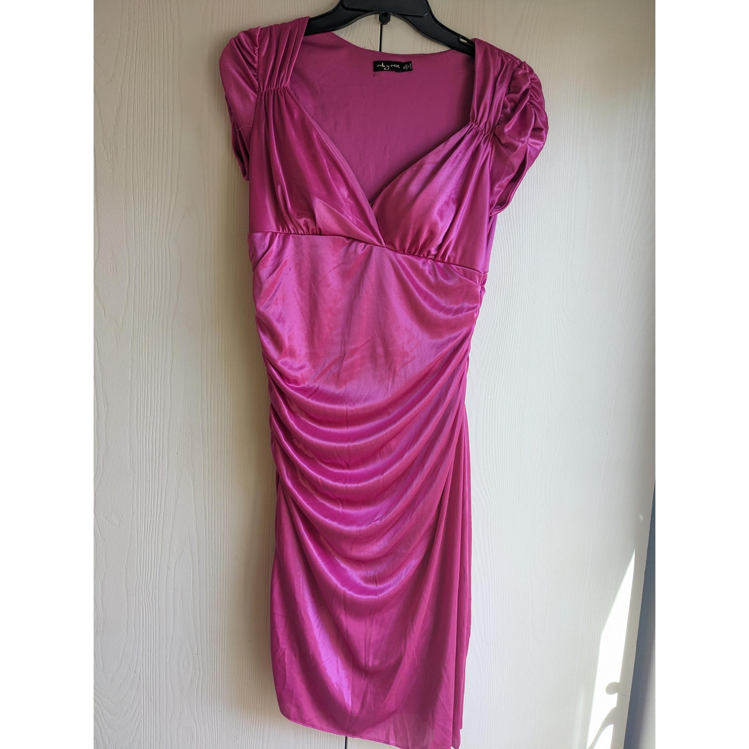 Ruby Rox Women's Pink Polyester Short Sleeve Satin Bodycon Dress Size XL