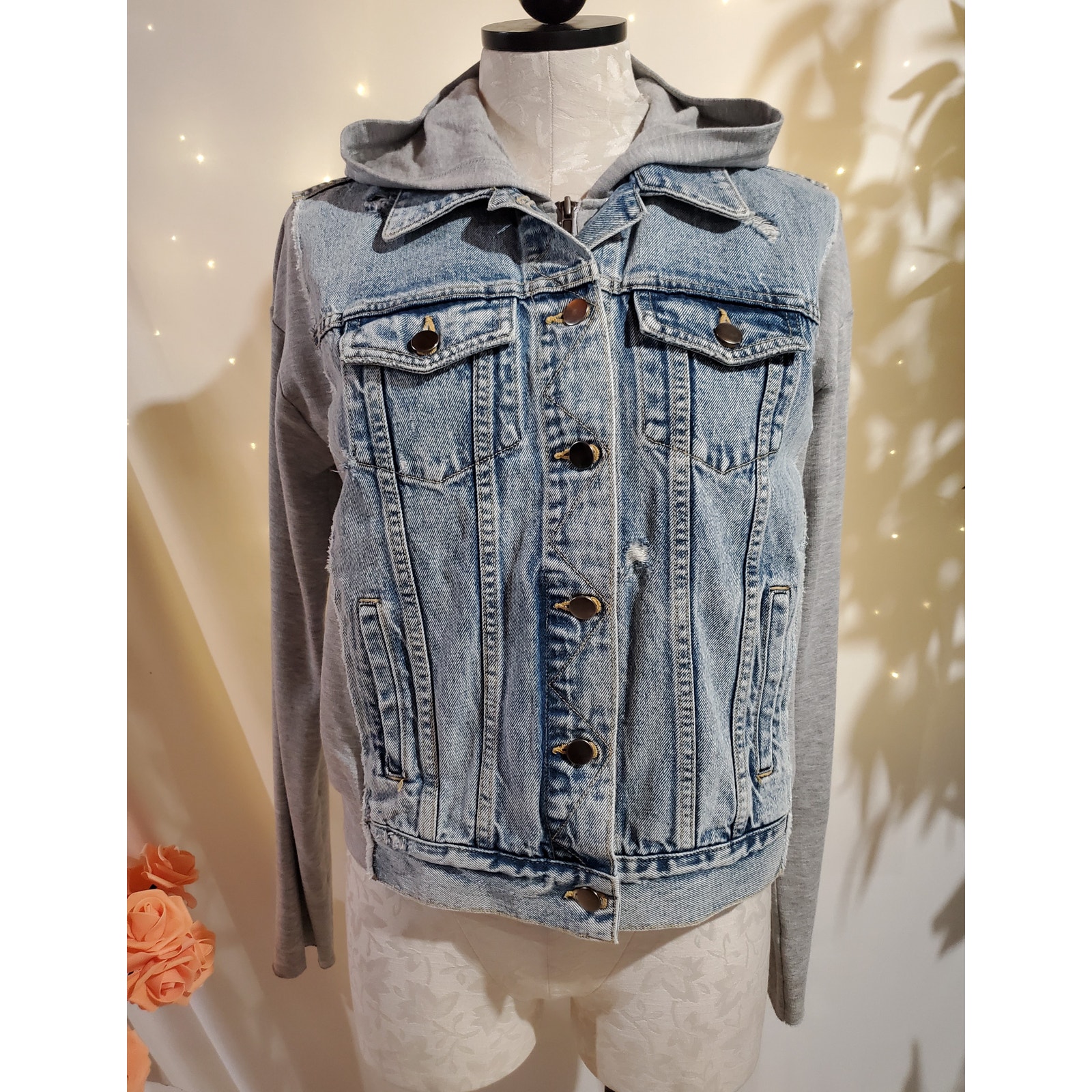 Bailey 44 Le Mot Juste Denim & Knit Combo Hooded Jacket Womens Size S