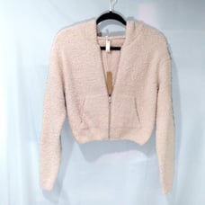 NWT Skims Hooded Soft & Fuzzy Zip Sweater Top Ivory/Cream Color