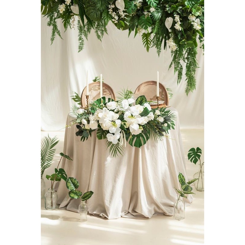 Lings Moment Table Or Arch Flowers Roses Orchid Palm Monstera Leaves