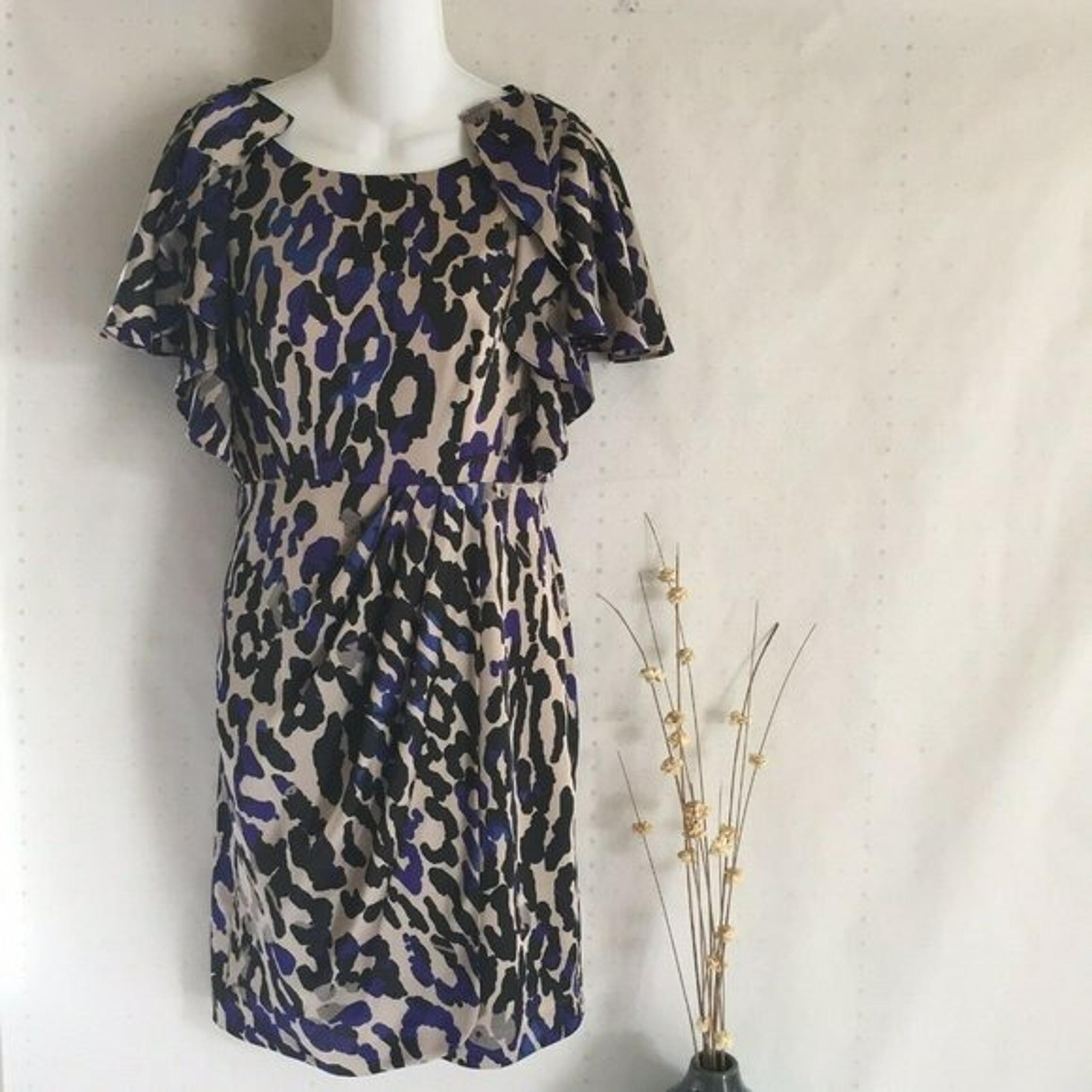 JULIE DILLON Women's Size 0 Short Ruffled Sleeve Leopard Print Sheath Dress