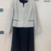Fall suit, size 9, light gray, navy jacket and dress.