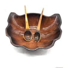 Very Large Gorgeous Wooden Salad Bowl and Utensils