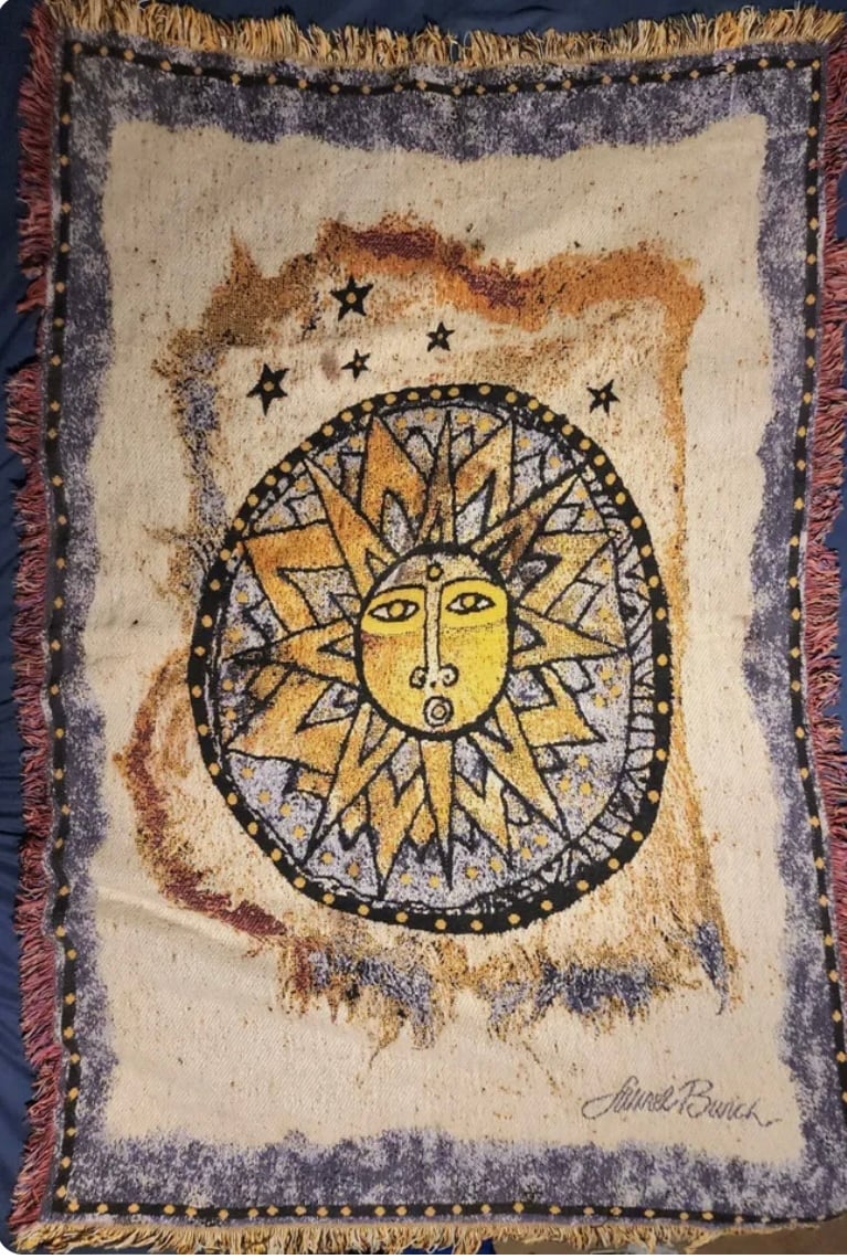 Vintage Laurel Burch Tapestry Throw Blanket Rug Sun Lion Sunshine 45x67