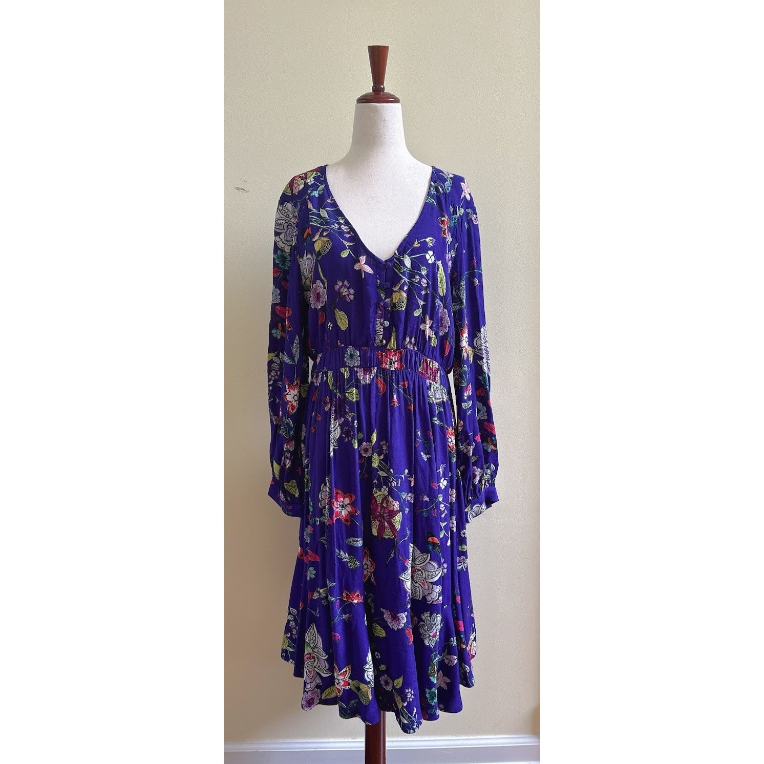 Anthropologie Maeve Boho Maplewood Blue Floral Dress Size Large