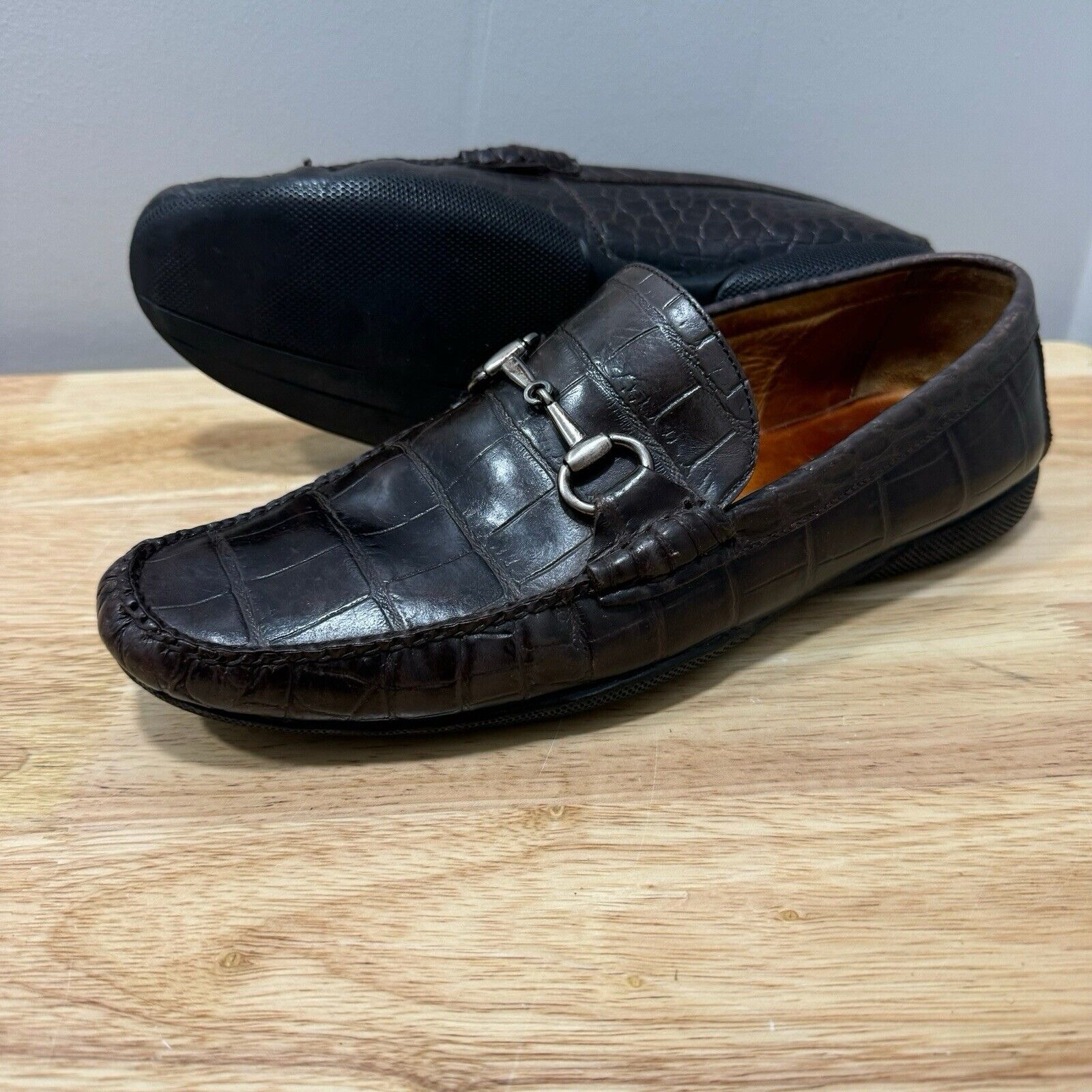Peter Millar Mens Horse Bit Leather Loafers Sz 9.5 Brown Driving Shoes Slip On