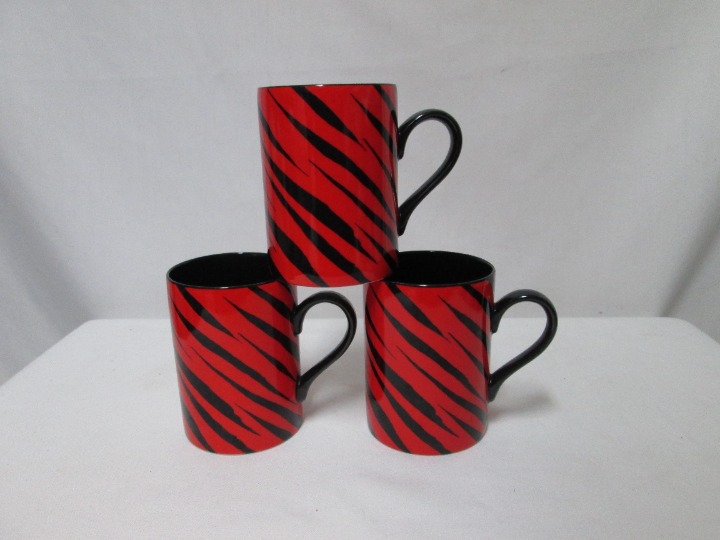Fitz and Floyd Zebre Zebra Rouge red black animal porcelain Mug Cup Set 3 Japan