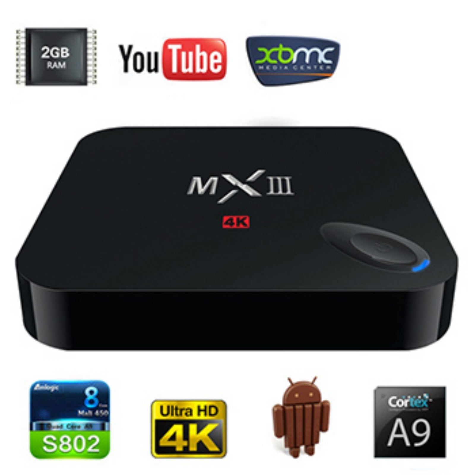MXIII Android TV Box - 4K Resolution - 1GB RAM + 8GB ROM