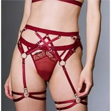 Thistle and Spire Strapped In Garter Belt Lingerie Ruby Red L