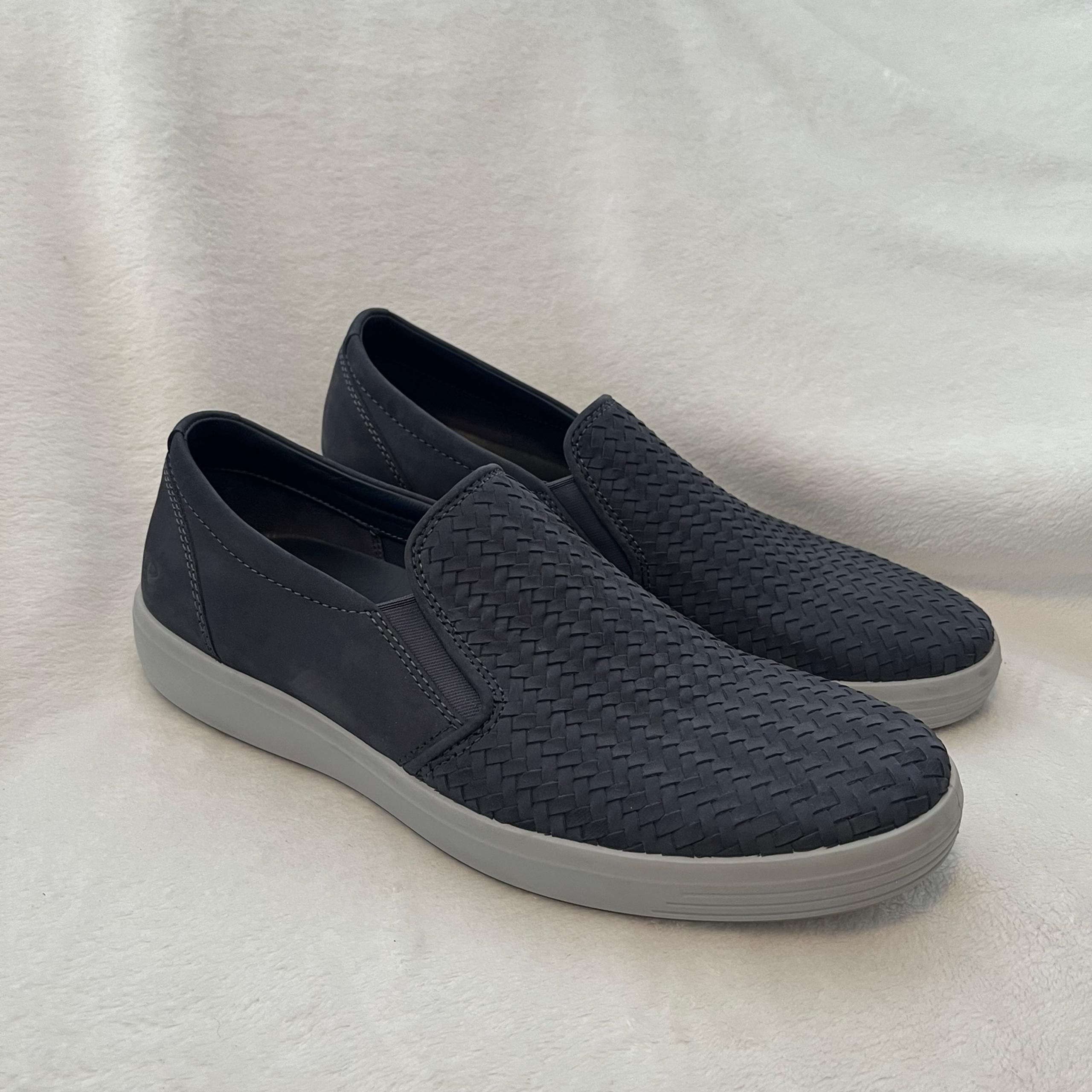 ECCO Men's Soft 7 Woven Slip on Nubuck Leather Sneaker EU45/US11-11.5 Blue