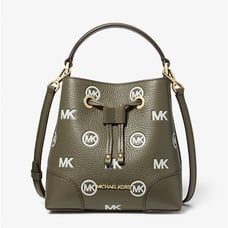 MICHAEL KORS Mercer Small Logo Embossed Leather Bucket Bag COLOR OLIVE NWT