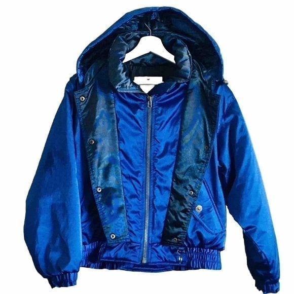 Vintage Obermeyer Retro Stardust Blue Hooded Ski Jacket Junior's 16 Women's M/L