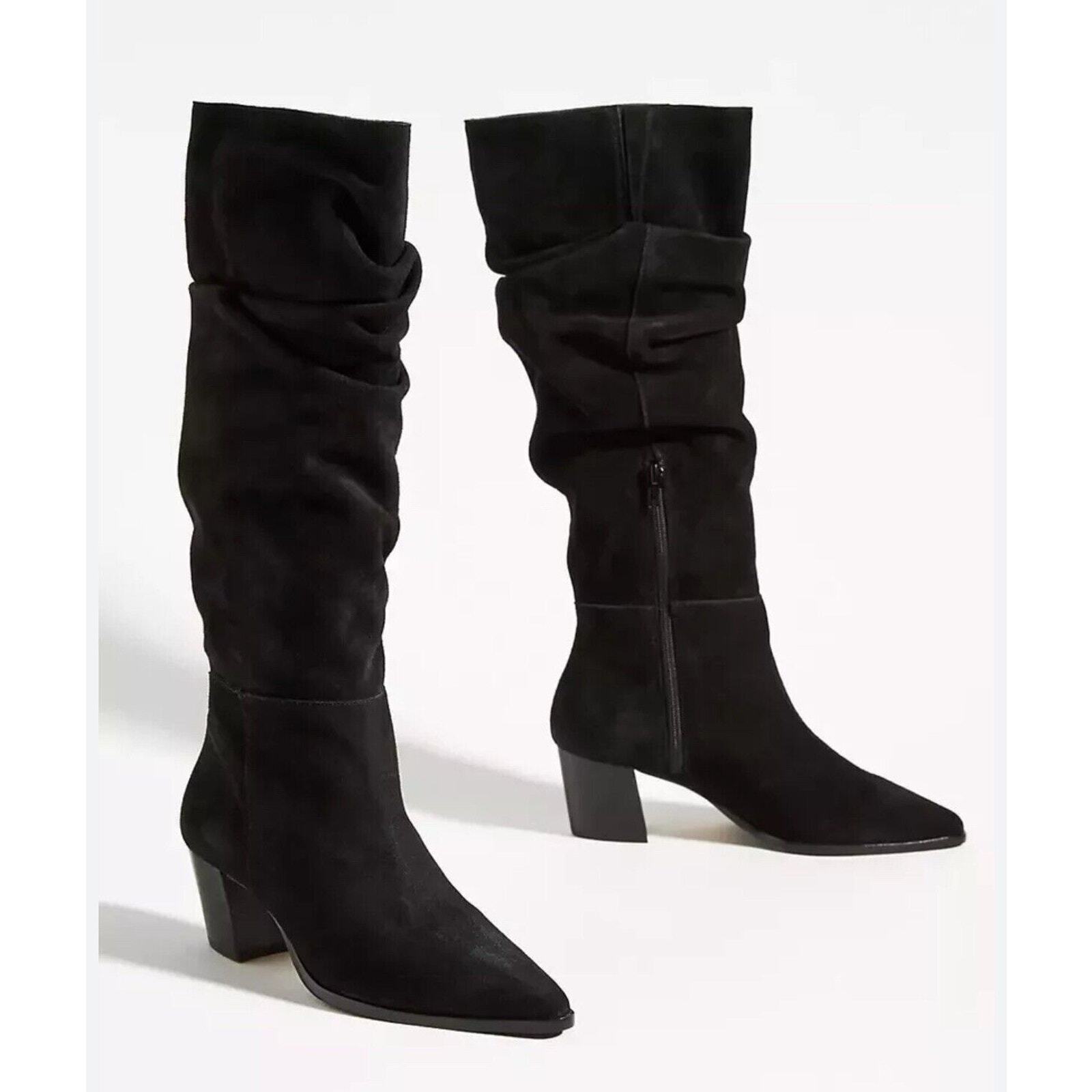 BERNARDO BOOTS BLACK SUEDE Sz 10 TALL KNEE SCRUNCH ANTHROPOLOGIE Ret 368