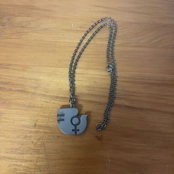 Vintage Modernist Denmark Jorgen Jensen Pewter Necklace Pendant Dove
