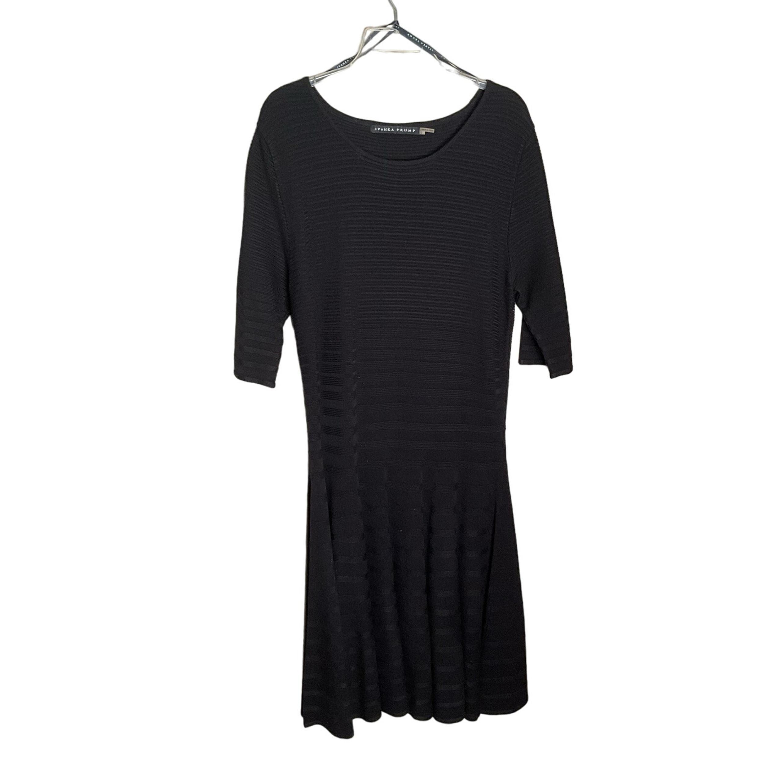 Ivanka Trump Womens Sweater Dress Fit & Flare Elbow Sleeve Black Size Large NWOT