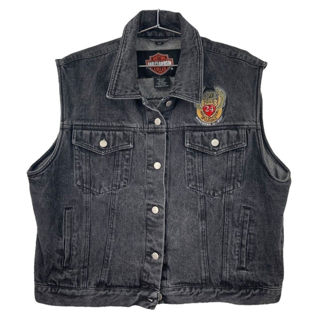 Harley-Davidson Love Ride Denim Vest Men's Size 3XL Faded Black Embroidered
