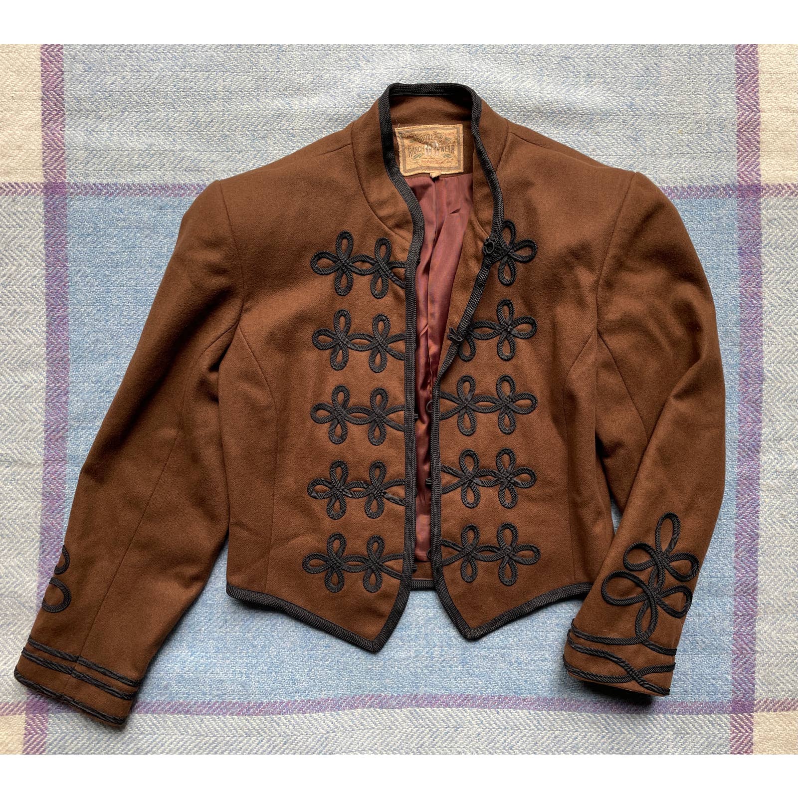 Vtg Double D Ranch Yoakum TX Embroidered Wool Military Jacket Small USA Band