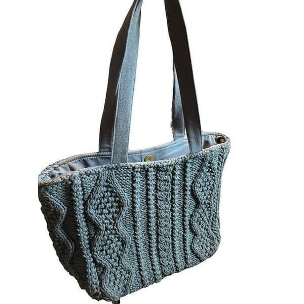 Panache Apparel cHANTEL Knitted Tote Bag 15 x 12 Blue & Gray Cotton & Polyeste