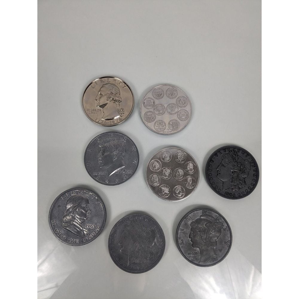 Vintage Lot Of 8 Eight-Oversized NOVELTY COIN Paperweights 3inch