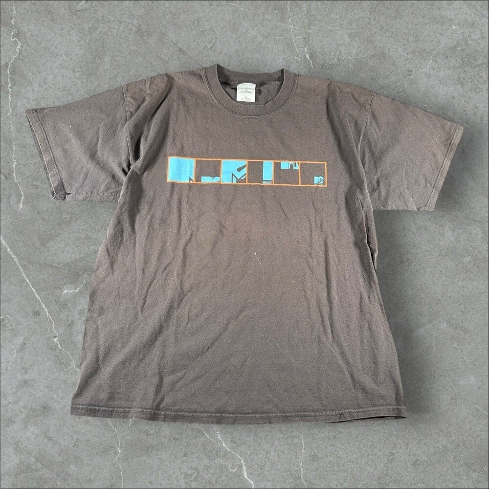 Vintage MTV Shirt Mens XL Grey Y2K Music Network Box Logo 2000s Tv Hip Hop Rap