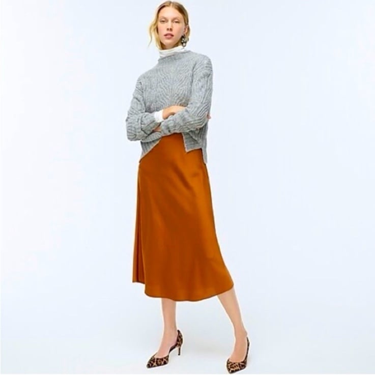 J Crew Gwyneth Pull On Slip Skirt Midi Orange Size M