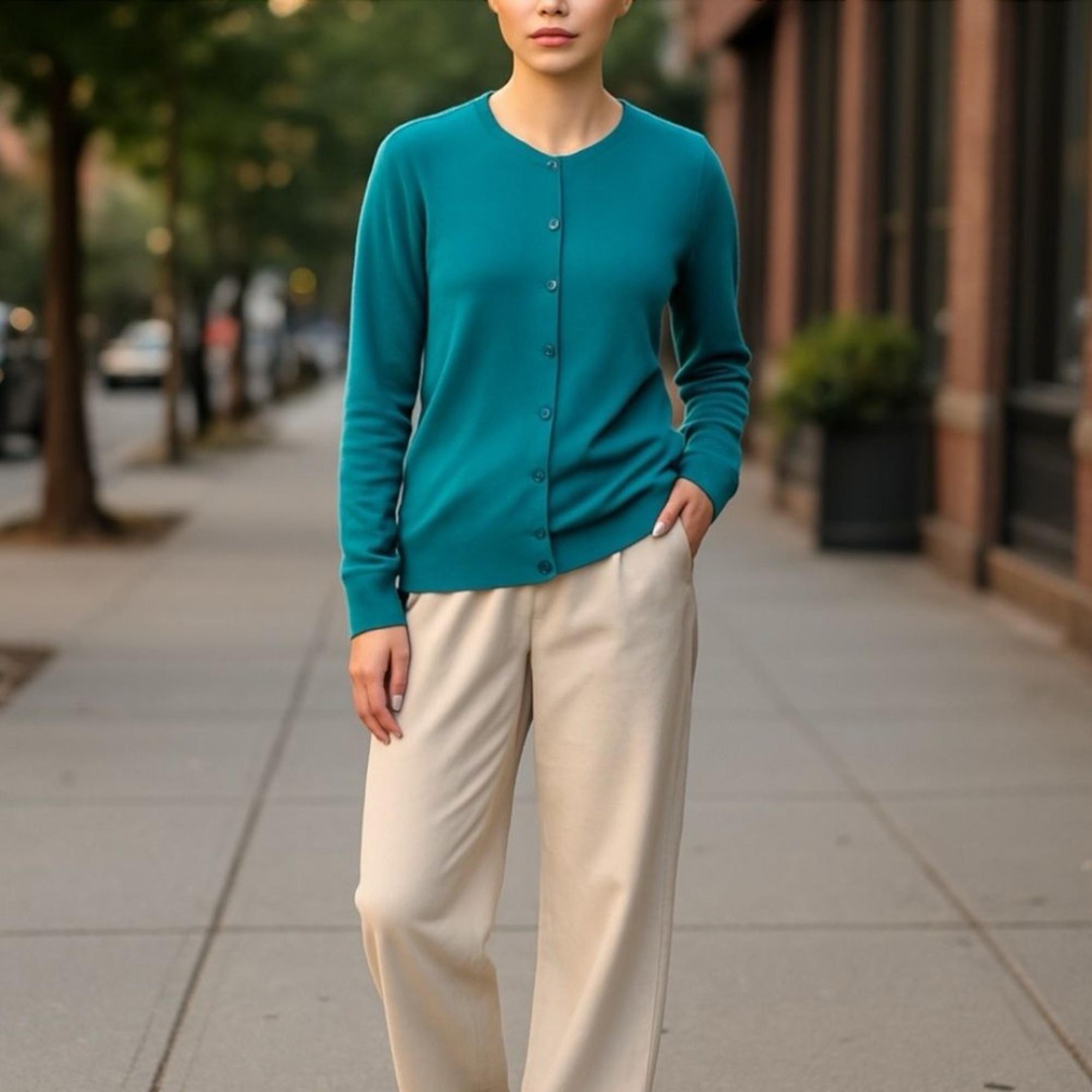 Y2K Teal Button-Front Cardigan New York & Company - Size M Excellent Condition!
