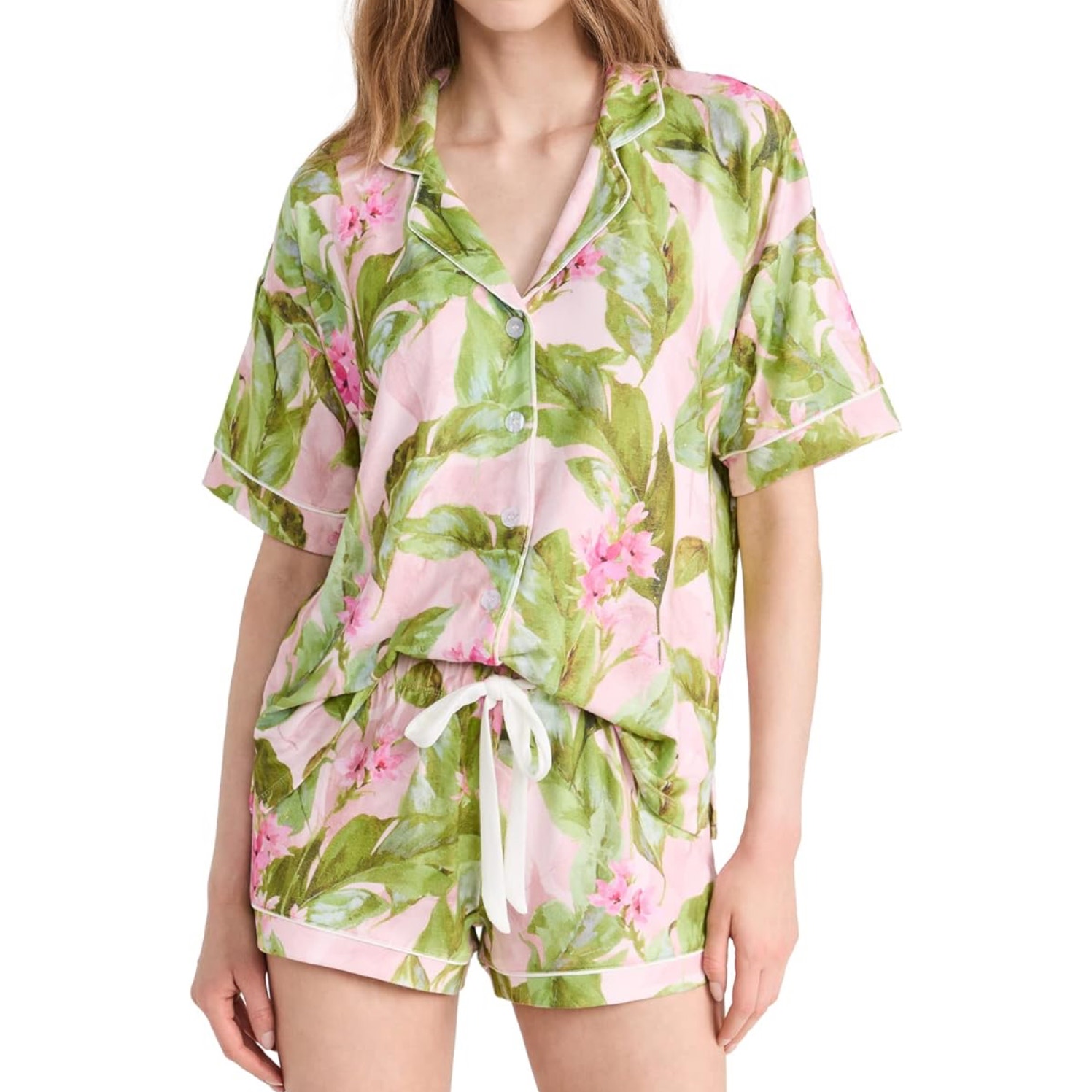 NWT PJ Salvage Tropicana Palm Short Sleeve Top, Bottom & Headband PJ Set (S)