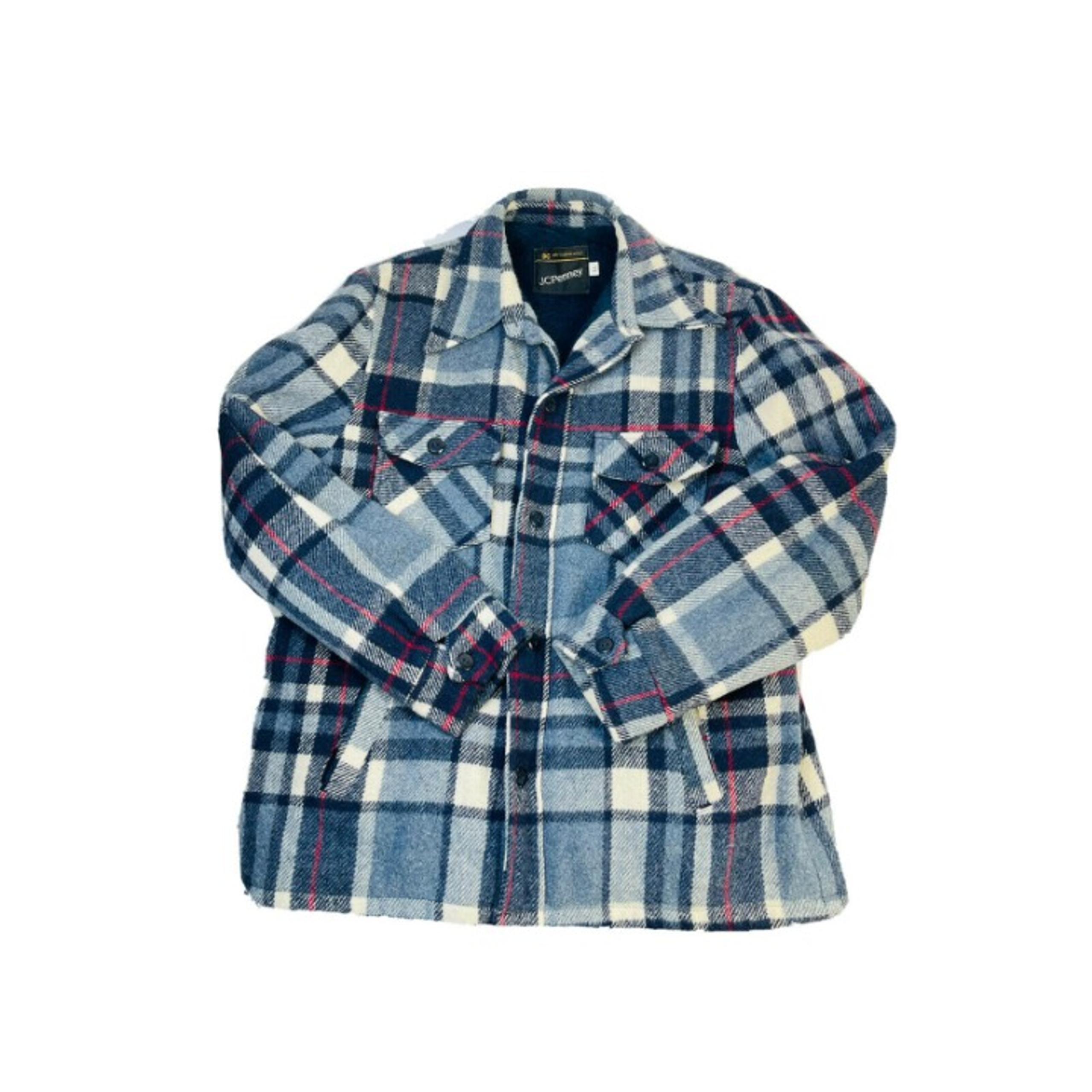 Vintage Mens Large Sherpa Lined Plaid Flannel Button Jacket Shirt
