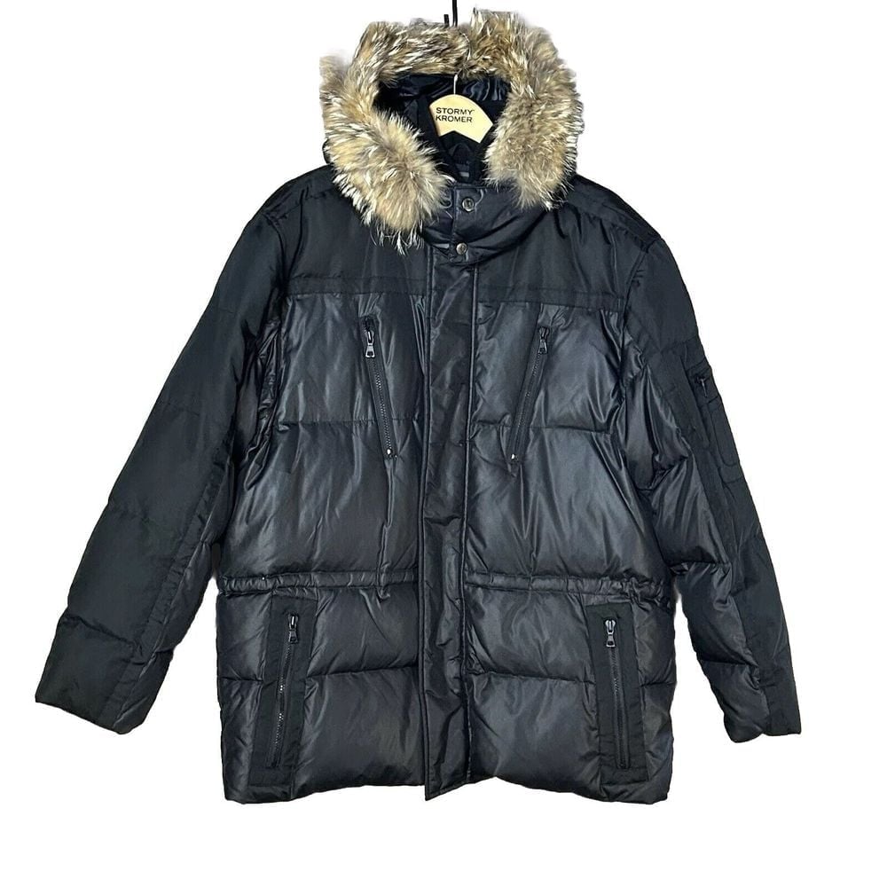 Marc New York Down Puffer Parka Mens XL Black Detachable Hood Winter Warm Cozy