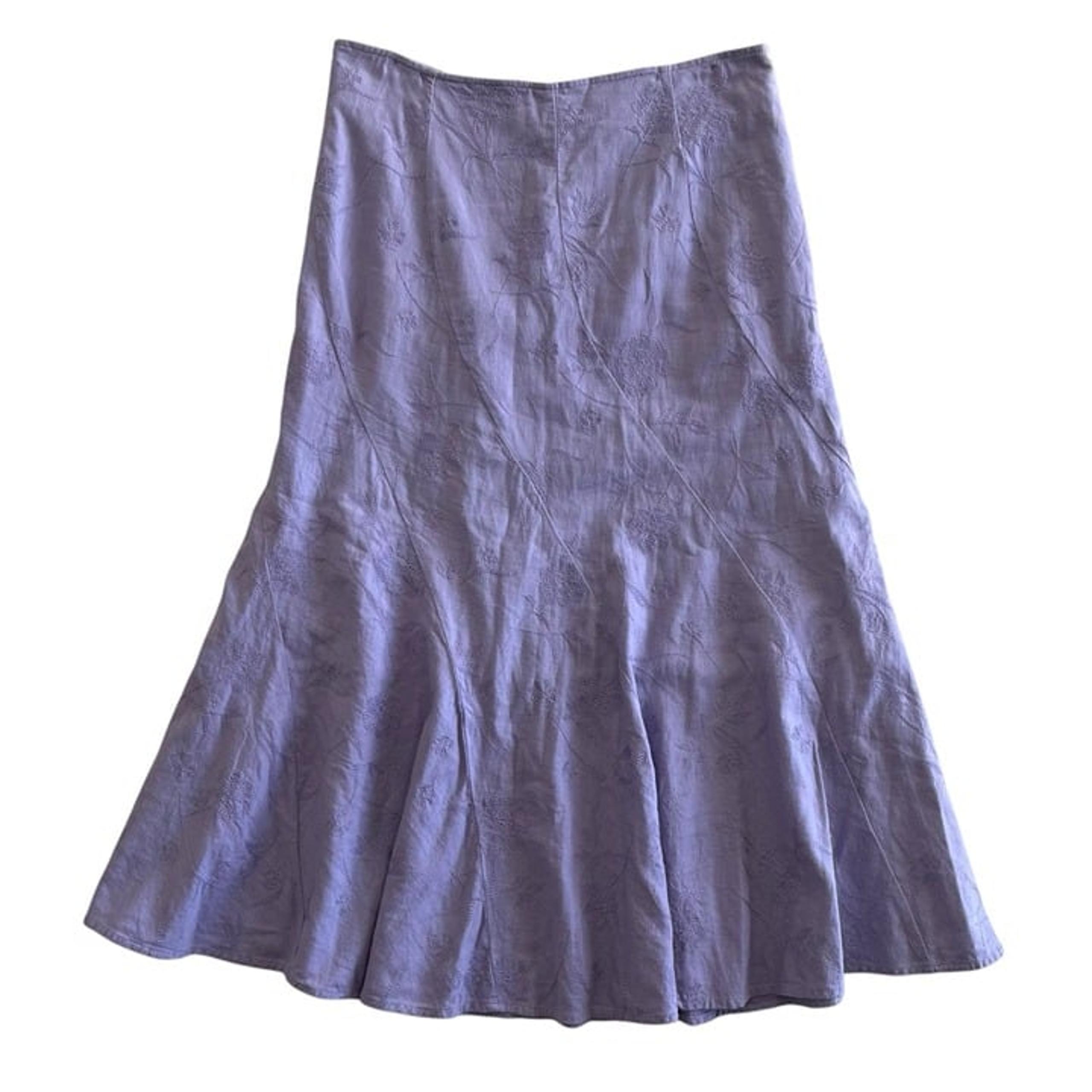VTG Y2K Floral Whimsigoth Purple Linen Midi Skirt Embroidered M/L 10 Fairy