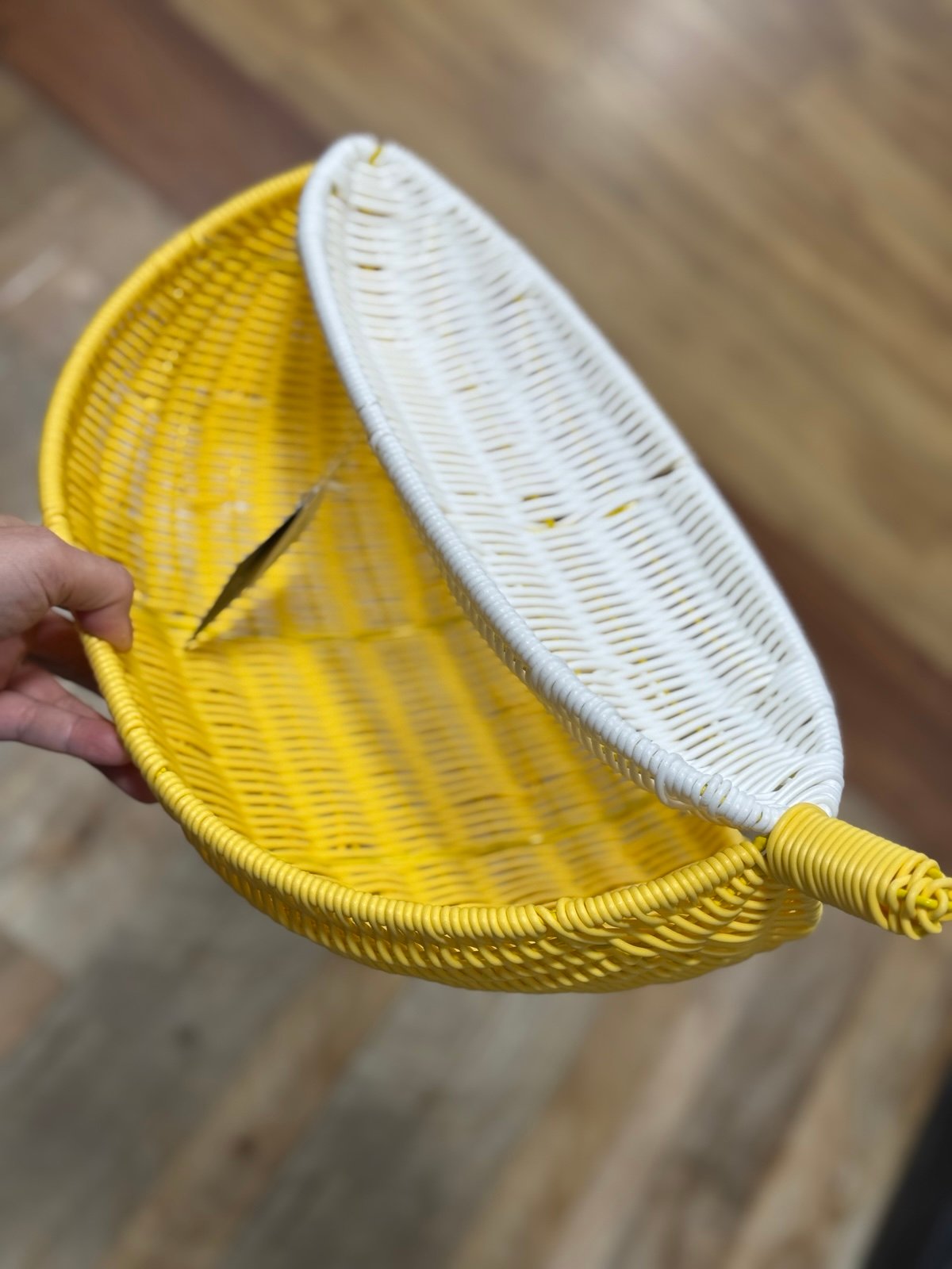 Yellow and White Woven Basket