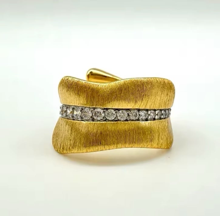 14k Pave Leaf Band SIZE 7