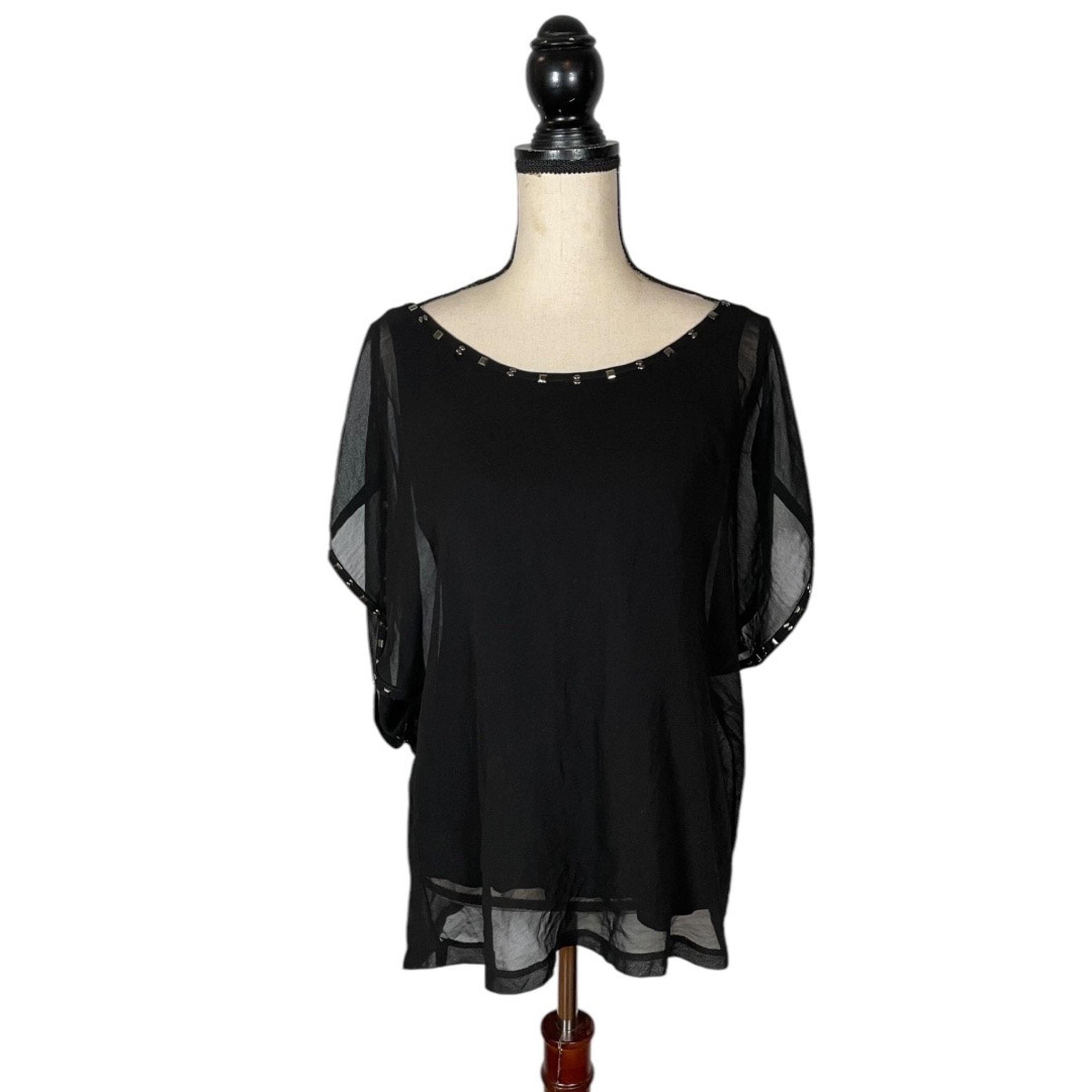 CACHE Black Silver Studded Sheer Layered Blouse     Size: M