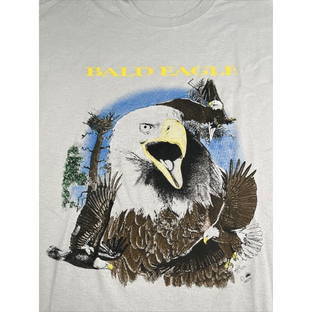 Vintage Transfer On New Old Stock Bald Eagle Gray T-Shirt Size 2XL