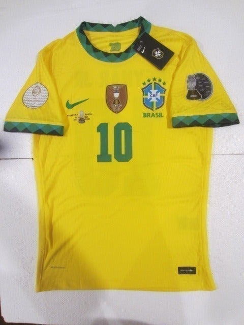 Neymar Jr Brazil Copa America Final Match Slim Yellow Home Soccer Jersey 2020-21