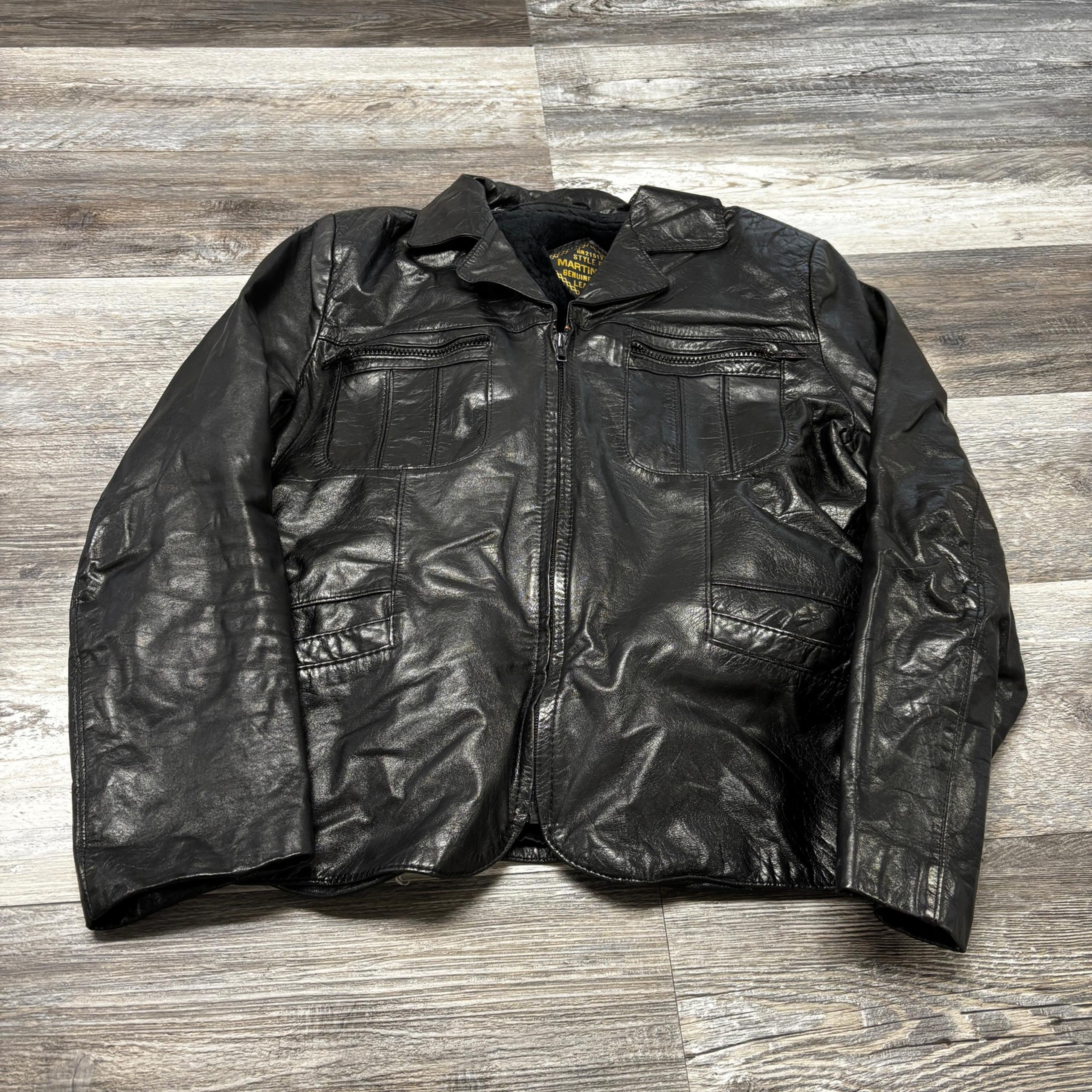 Vintage Martini Genuine Nappa Leather Black Men Size 40 Motorcycle Bomber Jacket
