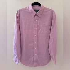 Lauren RALPH LAUREN Pink Navy Check Button Down Collared 16.5 Dress Shirt 34/35