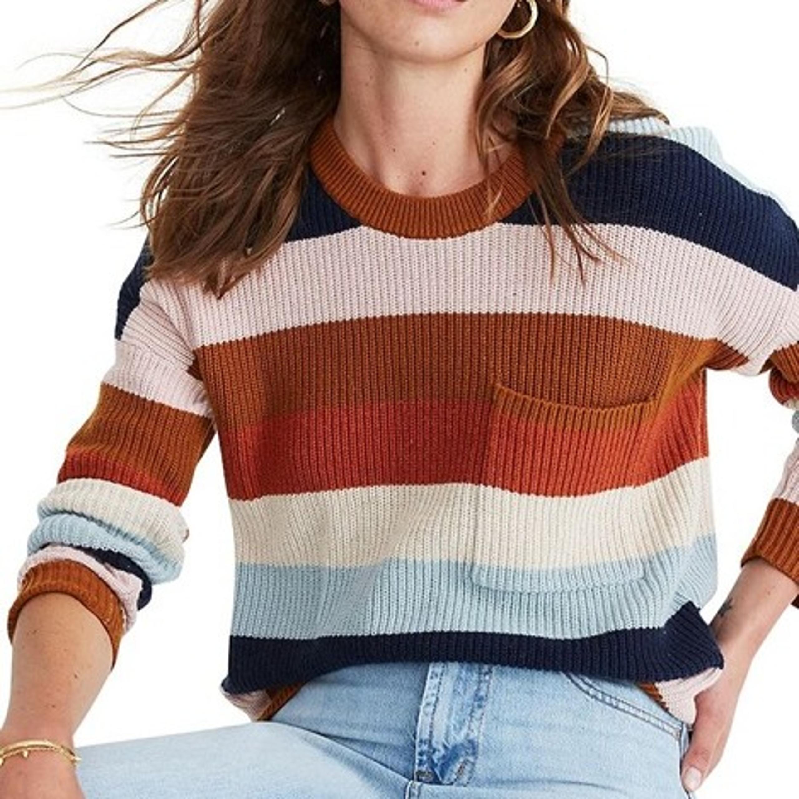 // Retro Thompson Pocket Pullover Sweater in Rainbow Stripe S - Madewell