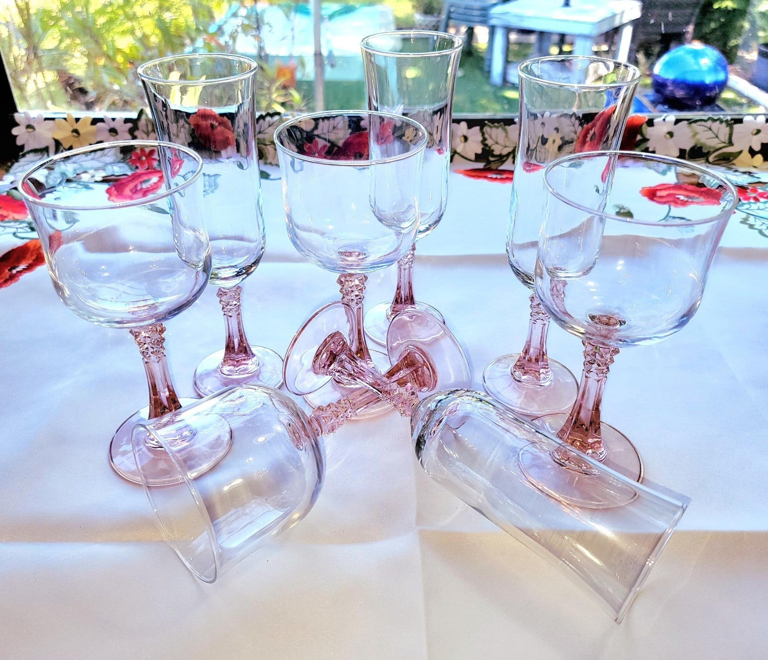 Vintage Pink Stem, Cristal D'Arques Durand CRA35 Wine and Flute Glasses